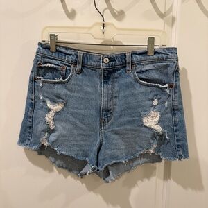 Distressed Denim Shorts - Blue